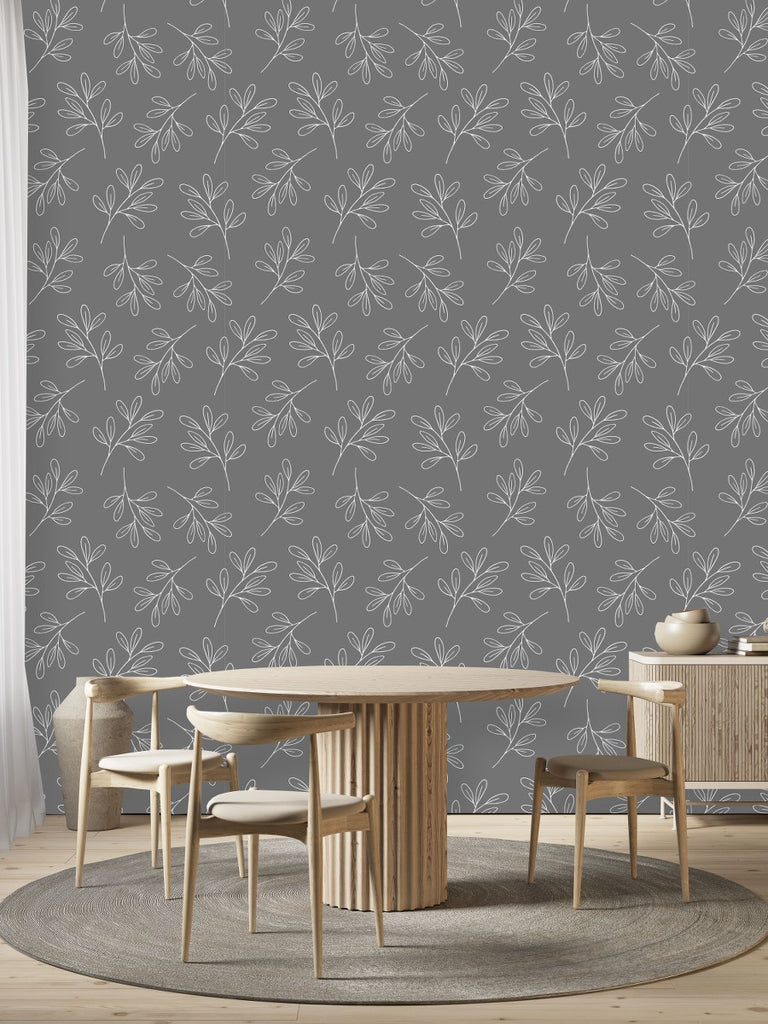 Grey Wallpaper with Leaves Pattern  uniQstiQ Botanical