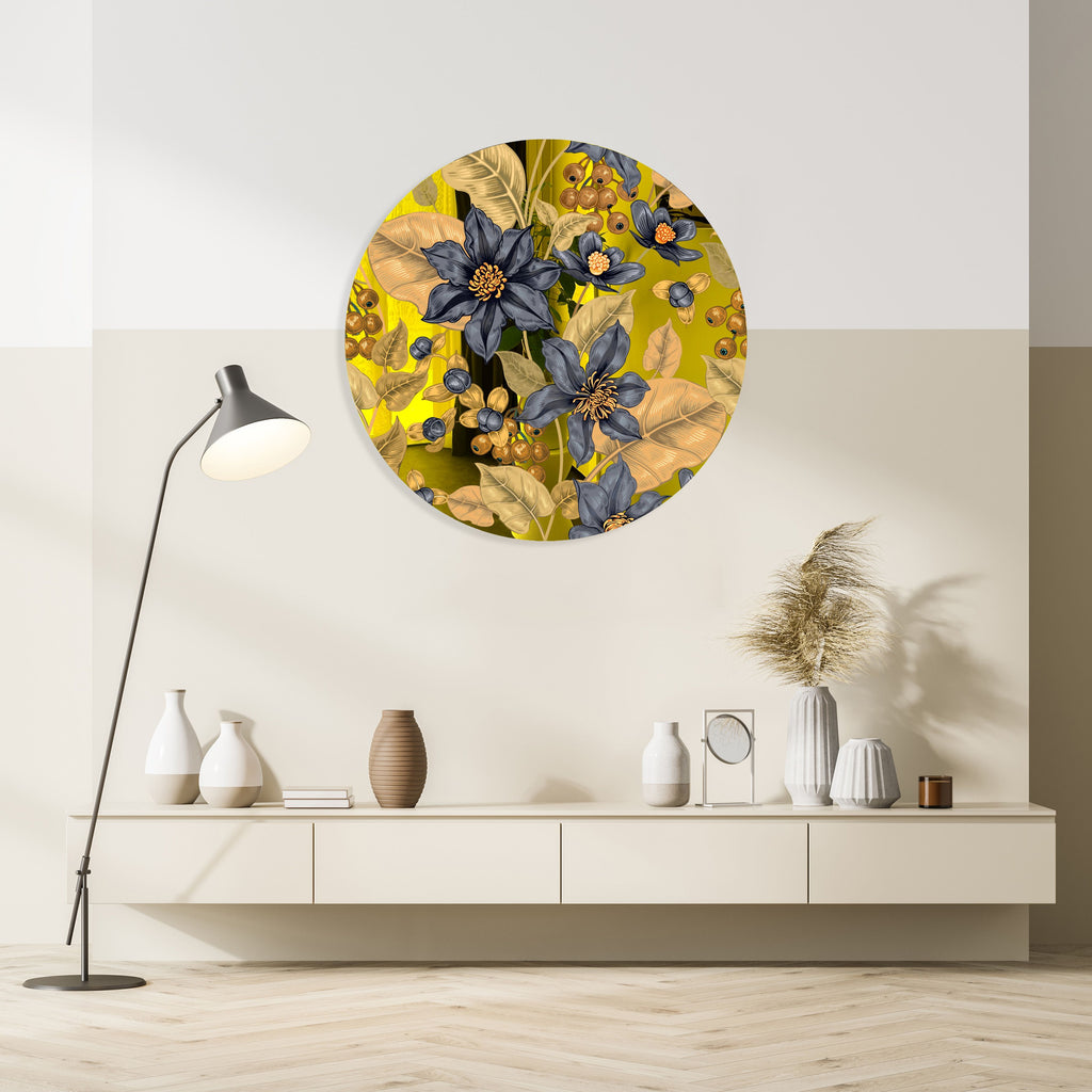 Flowers and Berries Mirrored Acrylic Circles Contemporary Home DǸcor Printed acrylic 