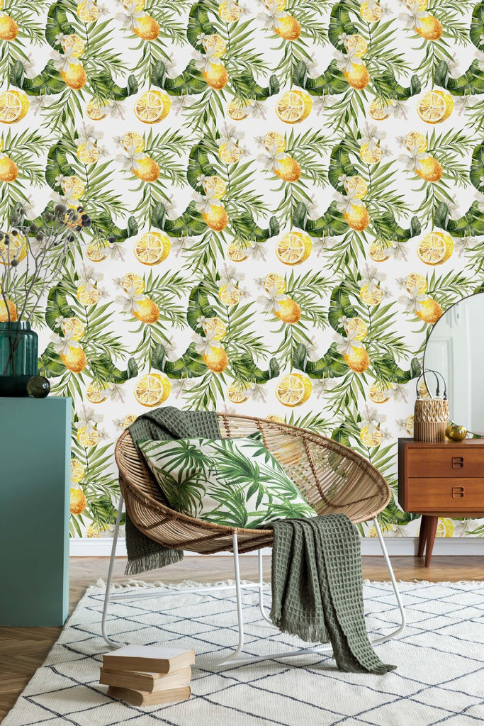 Green Plants with Lemons Wallpaper uniQstiQ Botanical
