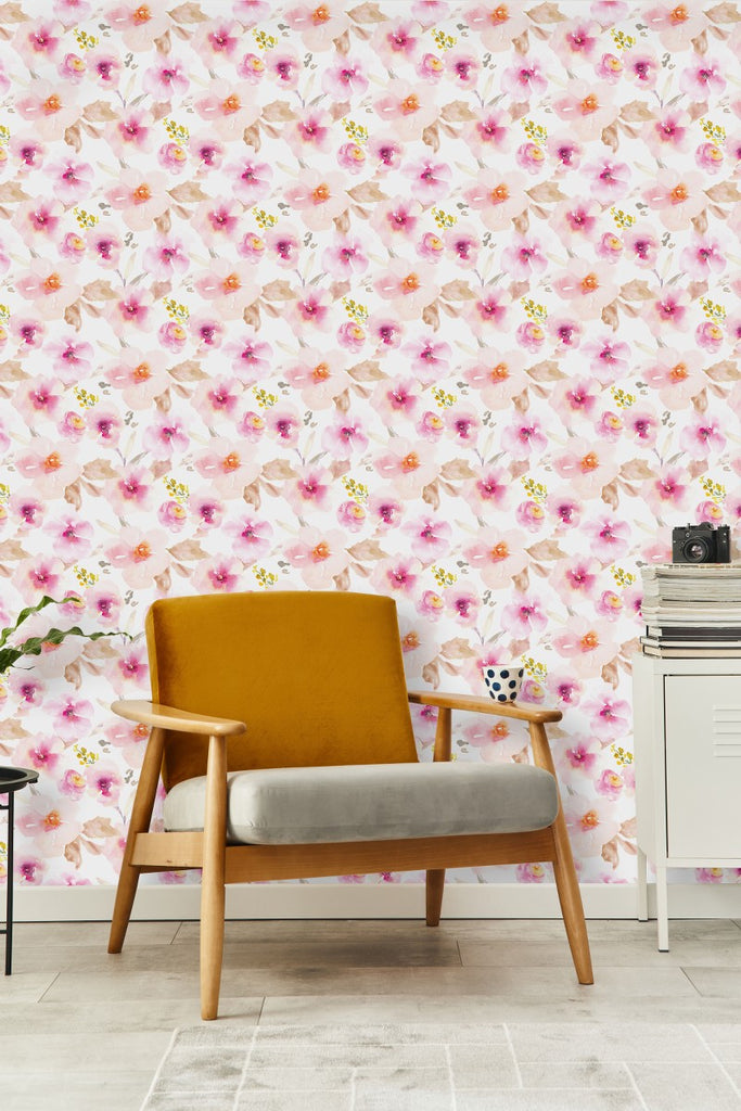 Watercolor Pink Flowers Wallpaper