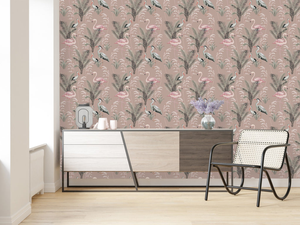 Beige Wallpaper with Exotic Birds  uniQstiQ Tropical