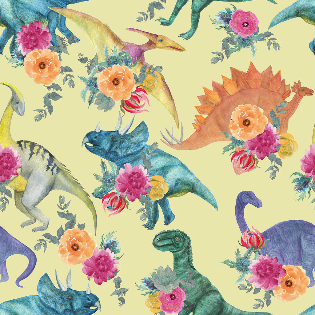 Yellow Wallpaper with Dinosaurs  uniQstiQ Kids