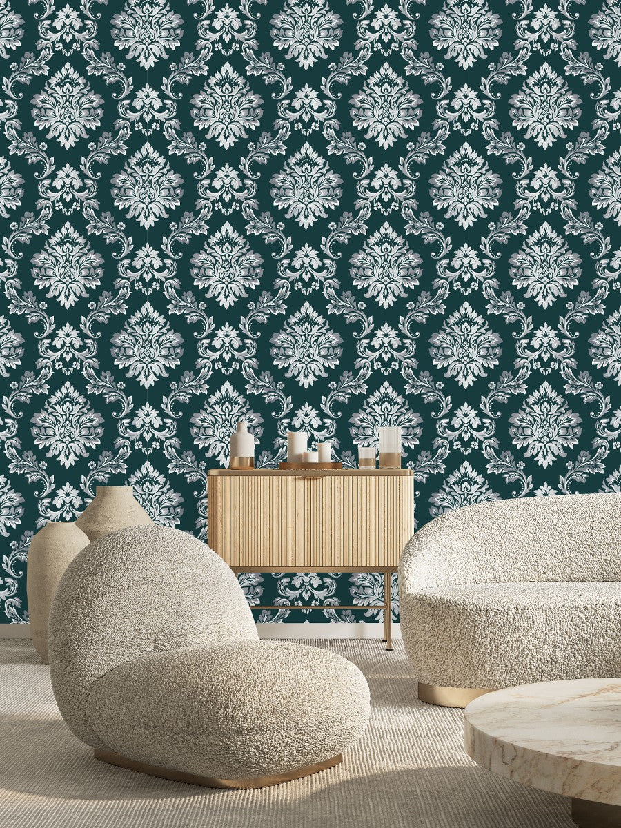Wallpaper non-woven Floral Ranke Dark Green Metallic Marburg 58223