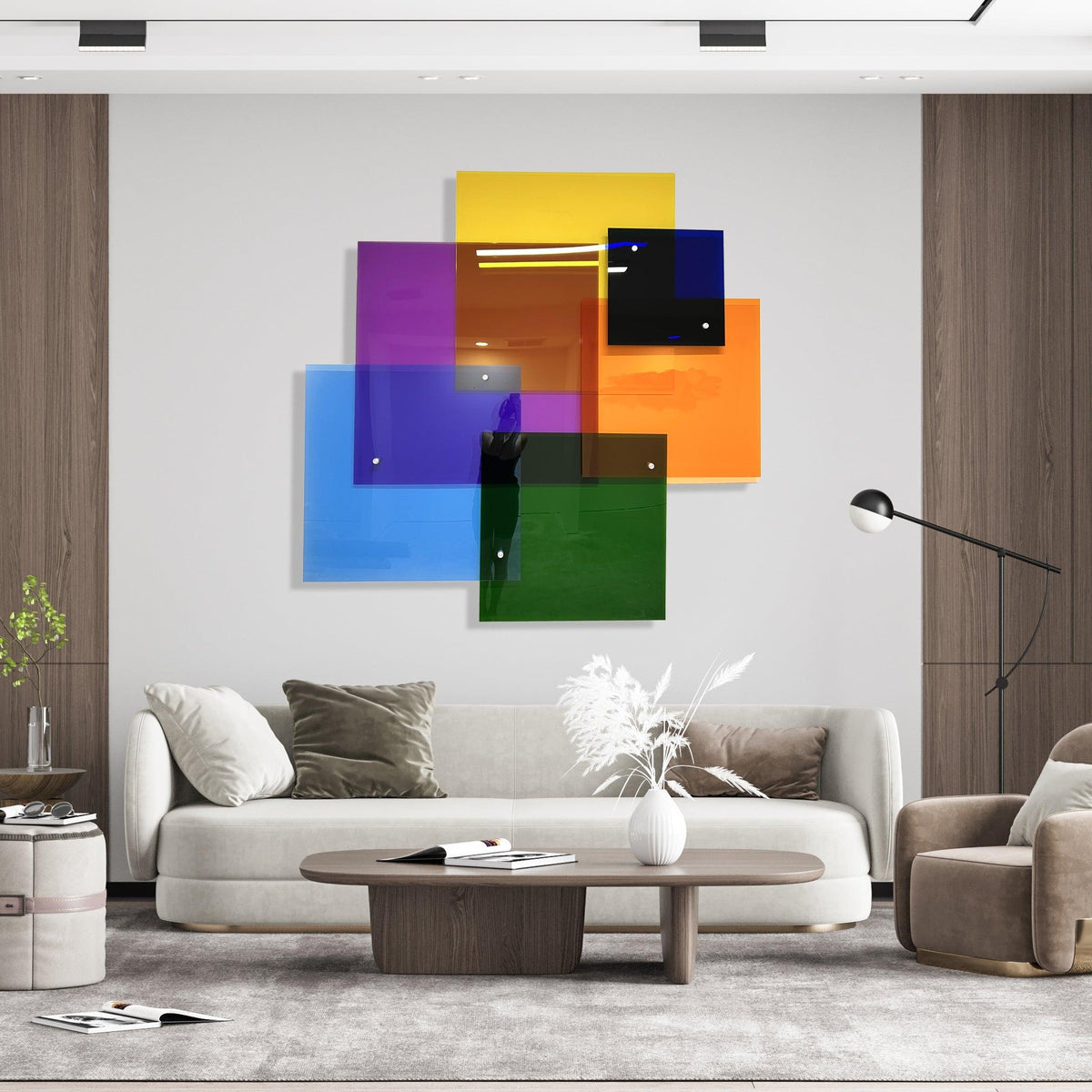 Oversized Multicolor Squares Transparent Acrylic Art 3D Wall Art – uniqstiq