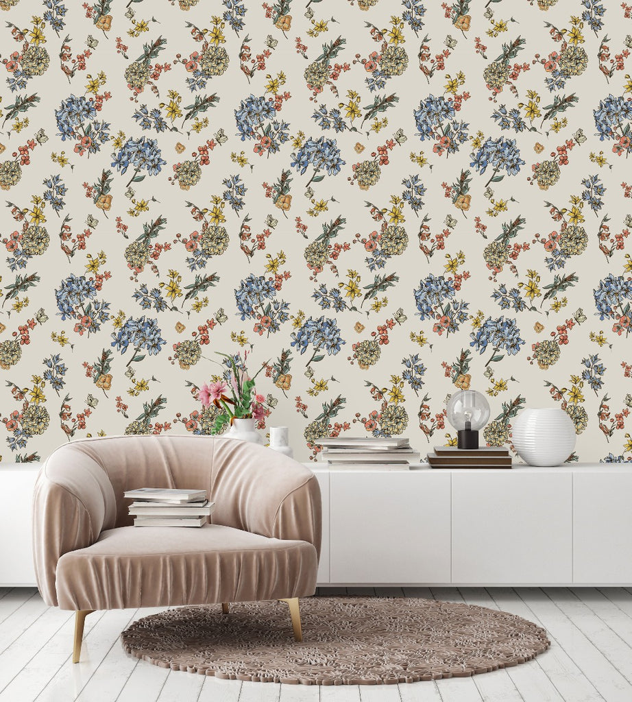 Beige Wallpaper with Floral Pattern  uniQstiQ Floral