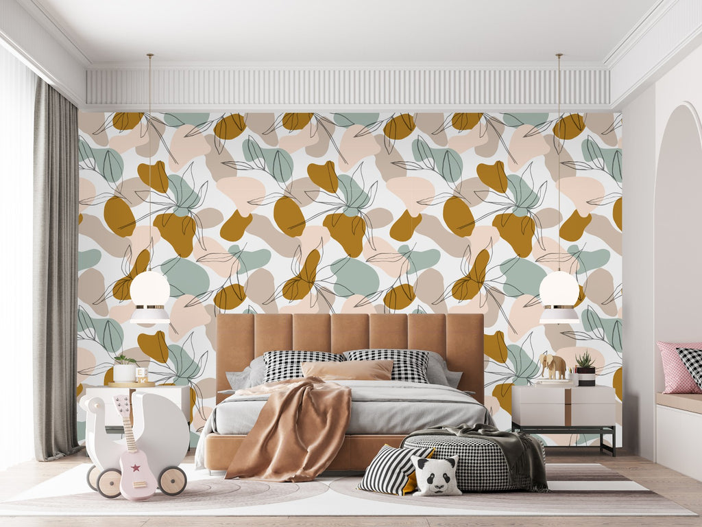 Beige Pattern with Leaves Contours Wallpaper uniQstiQ Geometric