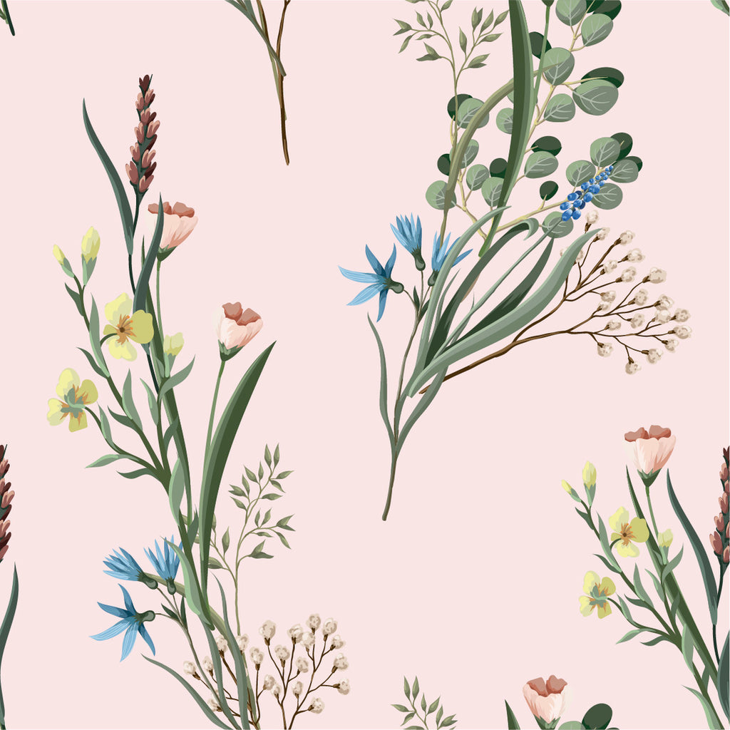 Pink Wallpaper with Meadow Flowers uniQstiQ Floral