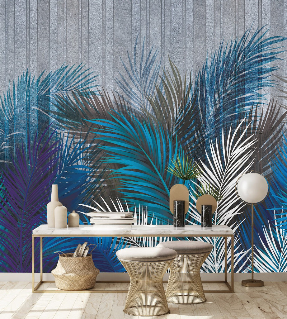 Blue Palm Leaves Wallpaper uniQstiQ Long Murals