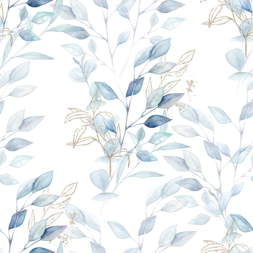 Gold and Blue Leaves Wallpaper uniQstiQ Botanical