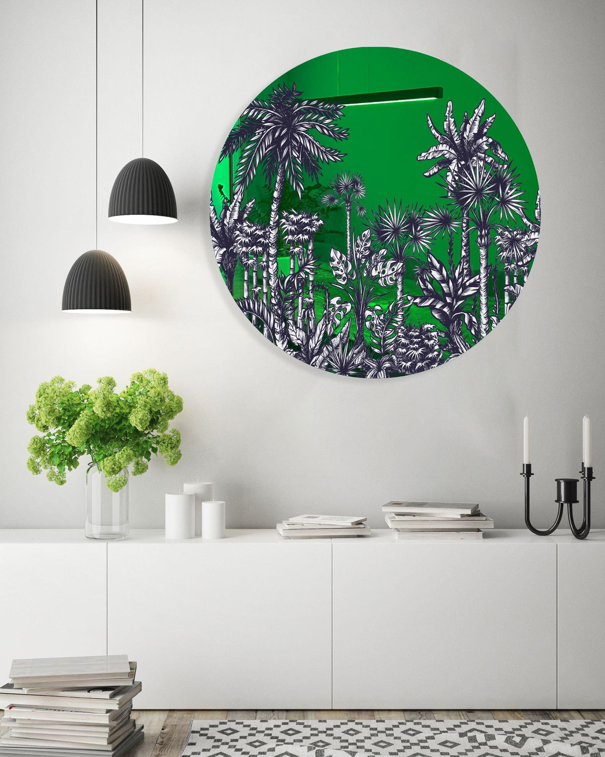 Palms Pattern Mirrored Acrylic Circles Contemporary Home DǸcor Printed acrylic 