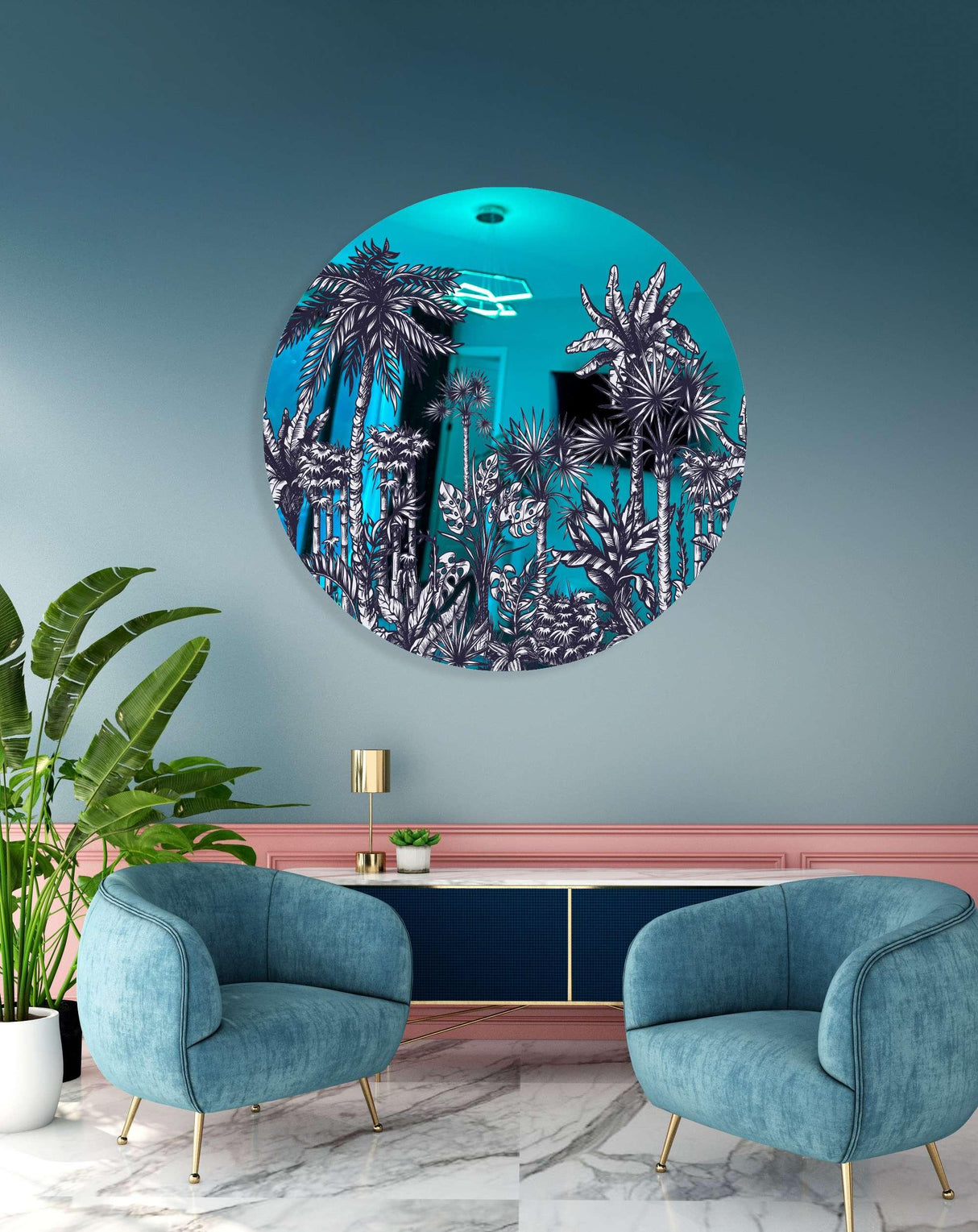 Palms Pattern Mirrored Acrylic Circles Contemporary Home DǸcor Printed acrylic 