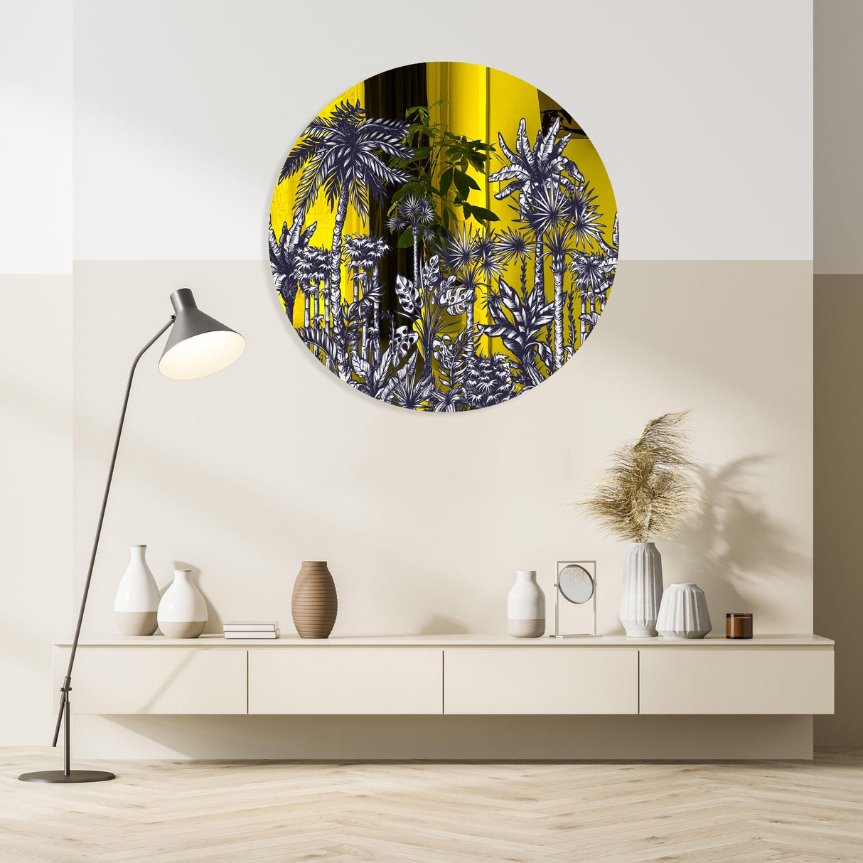 Palms Pattern Mirrored Acrylic Circles Contemporary Home DǸcor Printed acrylic 