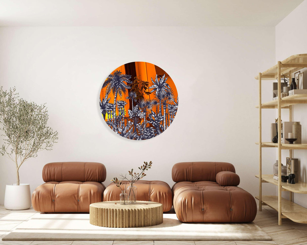 Palms Pattern Mirrored Acrylic Circles Contemporary Home DǸcor Printed acrylic 