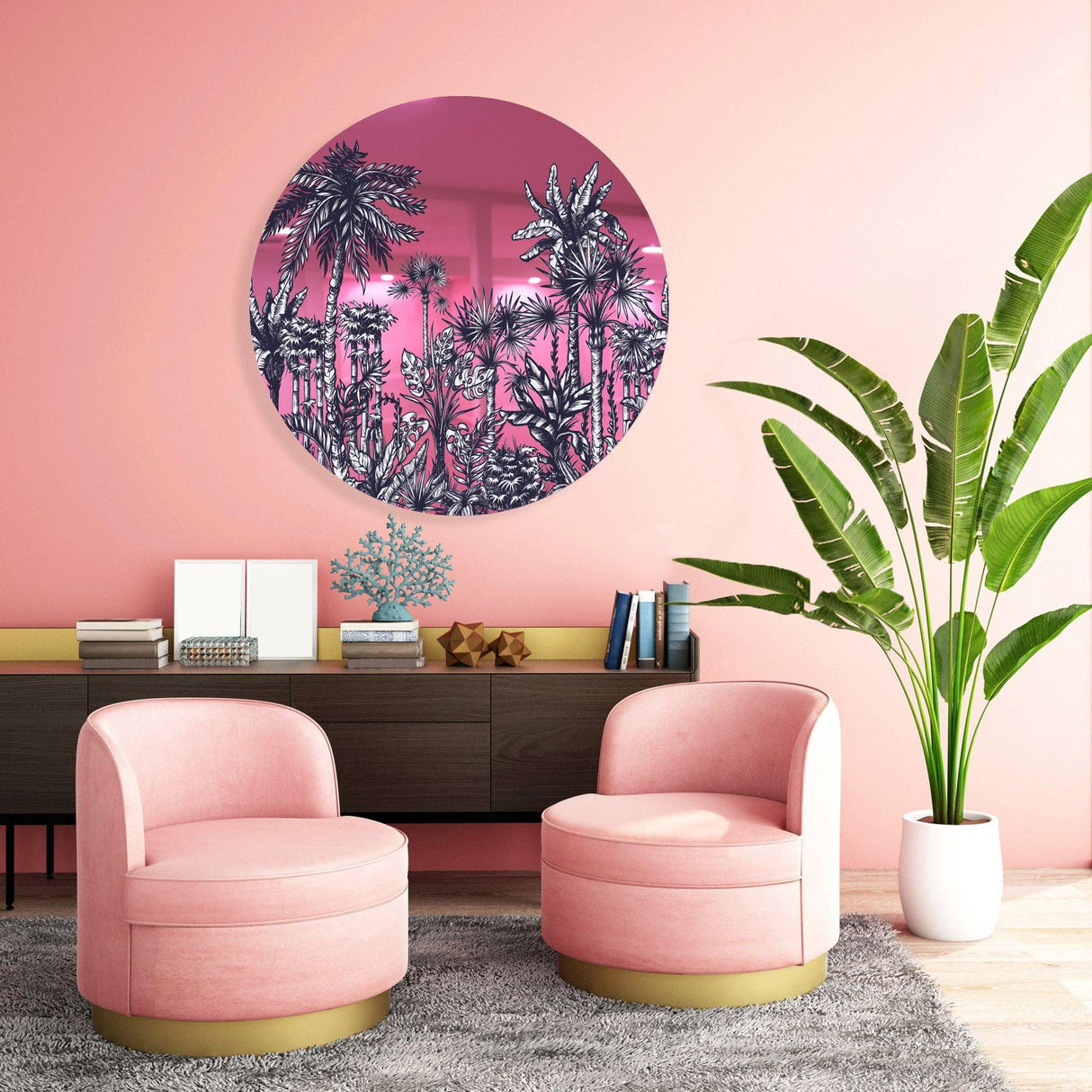 Palms Pattern Mirrored Acrylic Circles Contemporary Home DǸcor Printed acrylic 