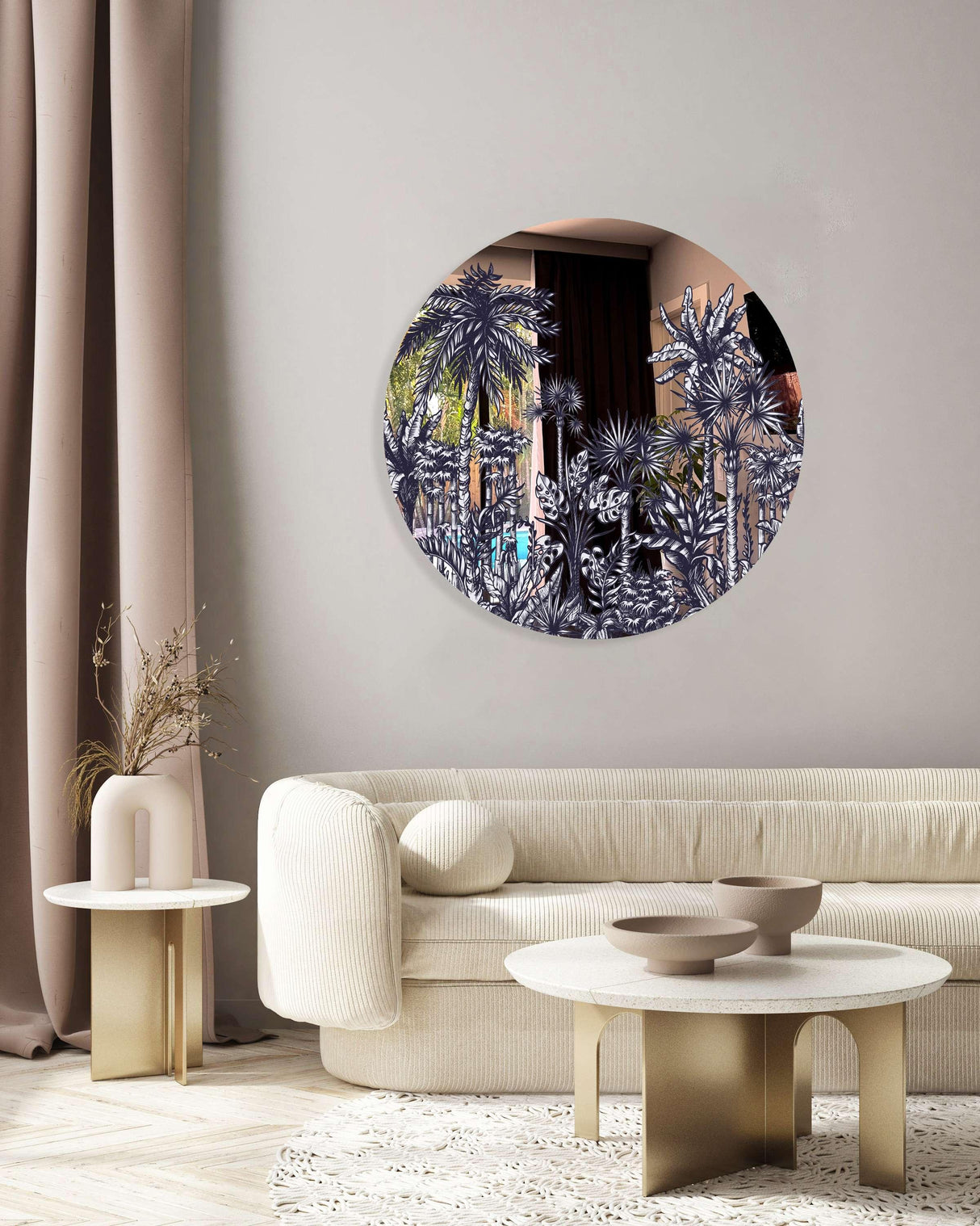 Palms Pattern Mirrored Acrylic Circles Contemporary Home DǸcor Printed acrylic 