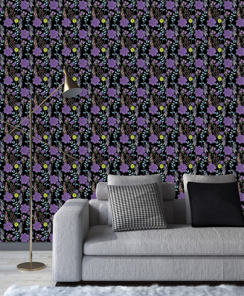 Violet Flowers on Dark Wallpaper  uniQstiQ Floral