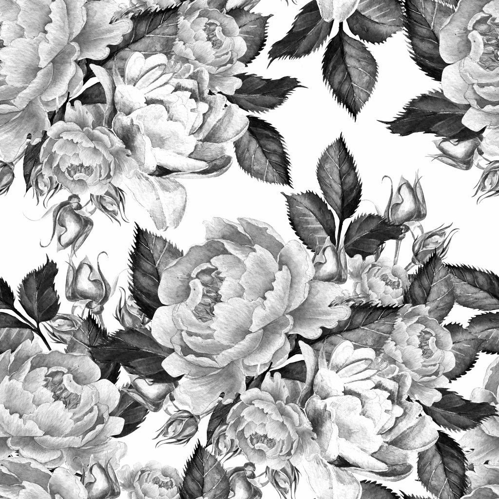 uniQstiQ Murals Peonies Flowers Watercolor  Black and White Wallpaper Mural Wallpaper