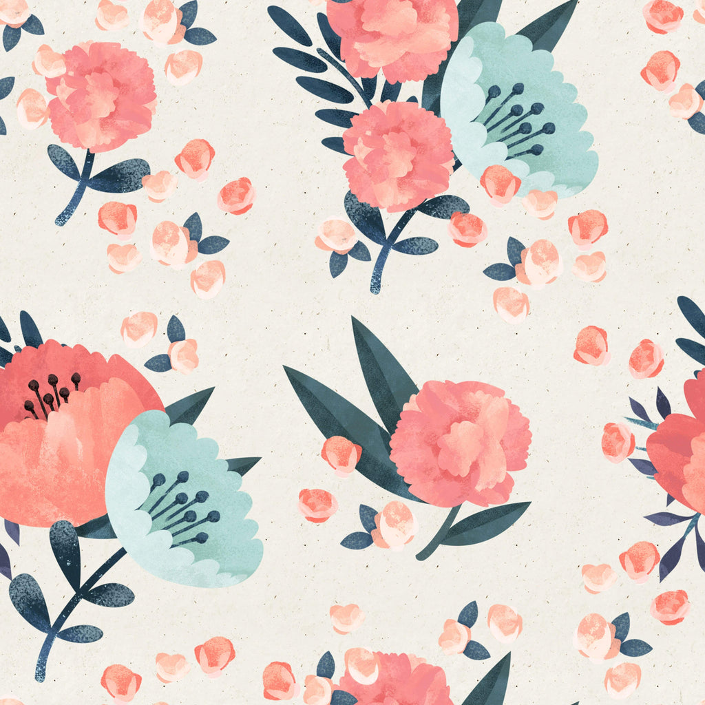 uniQstiQ Floral Pink and Blue Watercolor Flowers Wallpaper Wallpaper