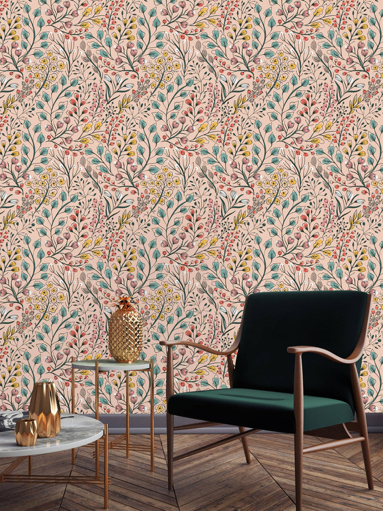 uniQstiQ Botanical Pink Botanical Pattern Wallpaper Wallpaper