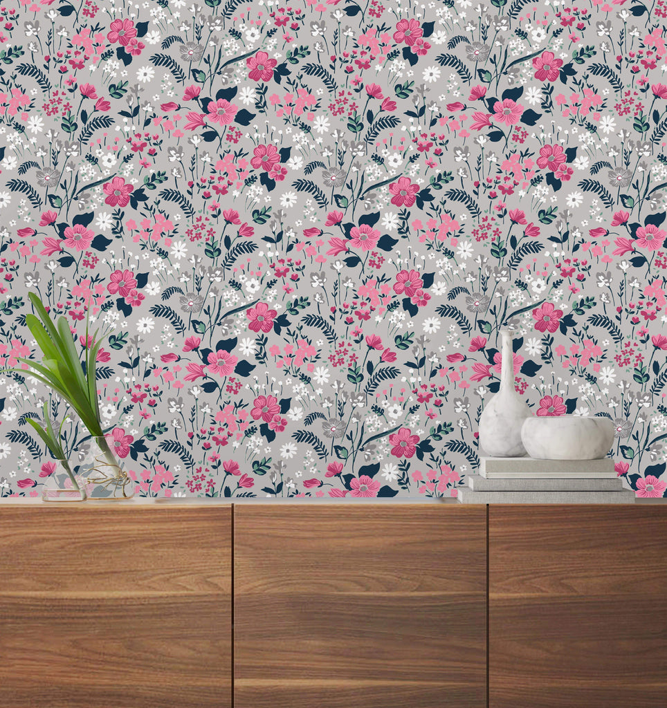 uniQstiQ Floral Pink Field Flowers Wallpaper Wallpaper