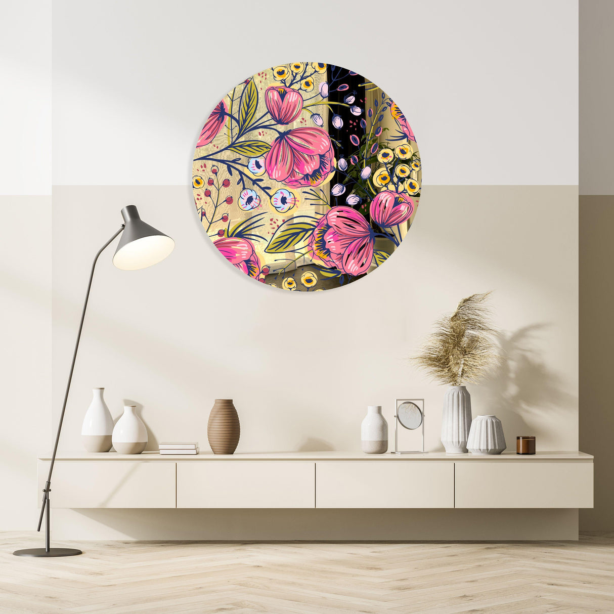 Pink Poppy Flowers Mirrored Acrylic Circles Contemporary Home DǸcor Printed acrylic 