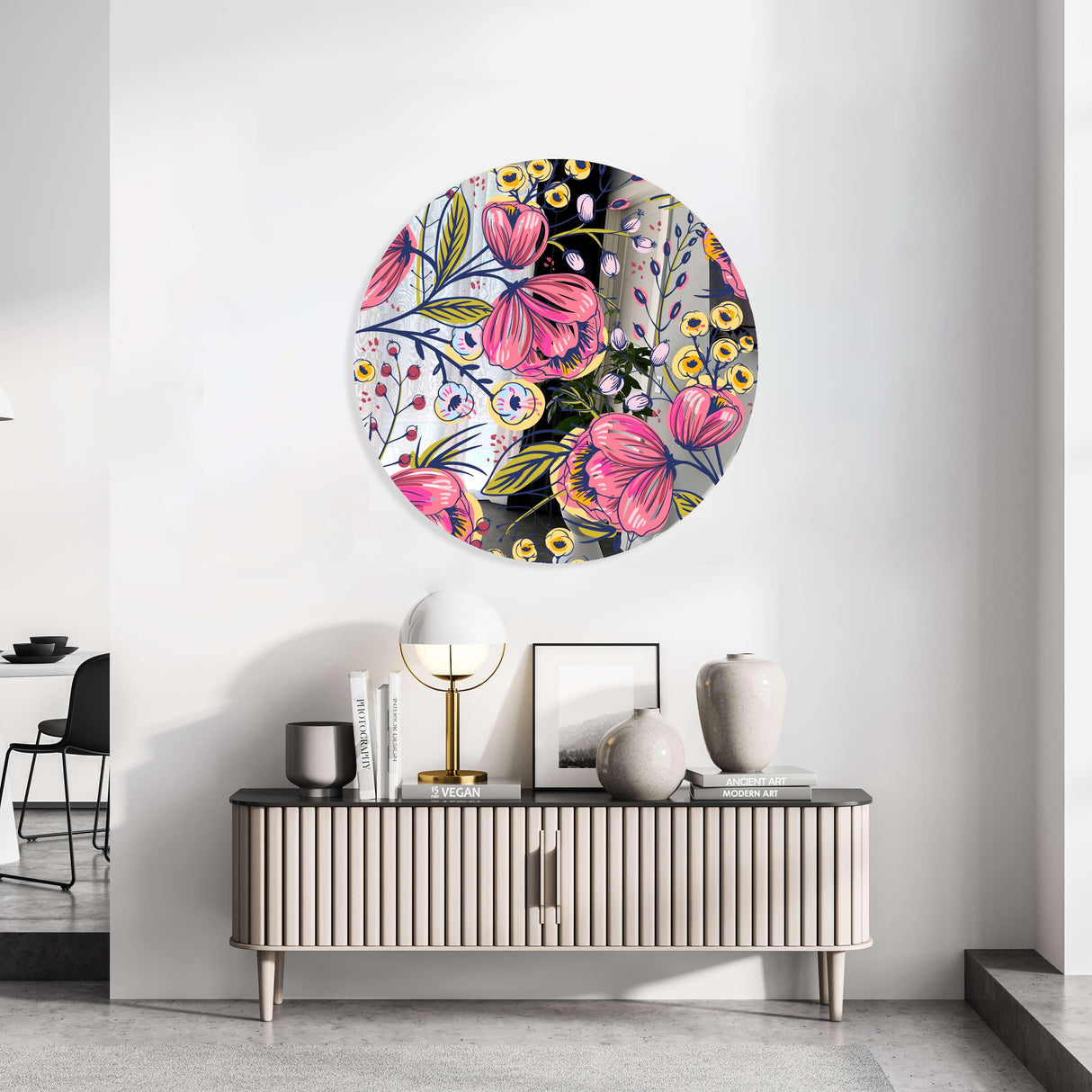 Pink Poppy Flowers Mirrored Acrylic Circles Contemporary Home DǸcor Printed acrylic 