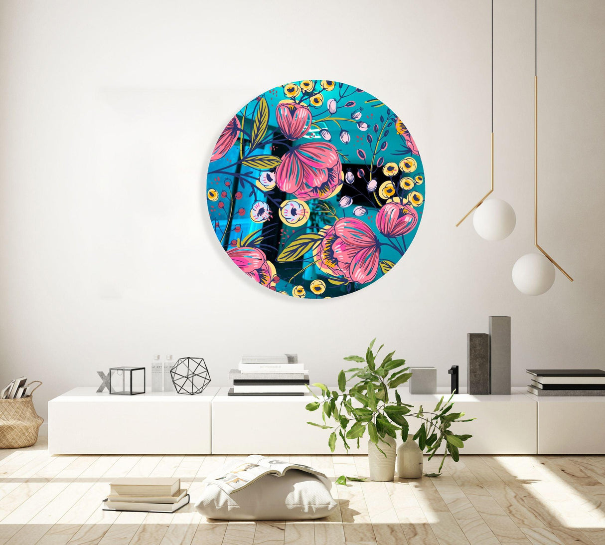 Pink Poppy Flowers Mirrored Acrylic Circles Contemporary Home DǸcor Printed acrylic 