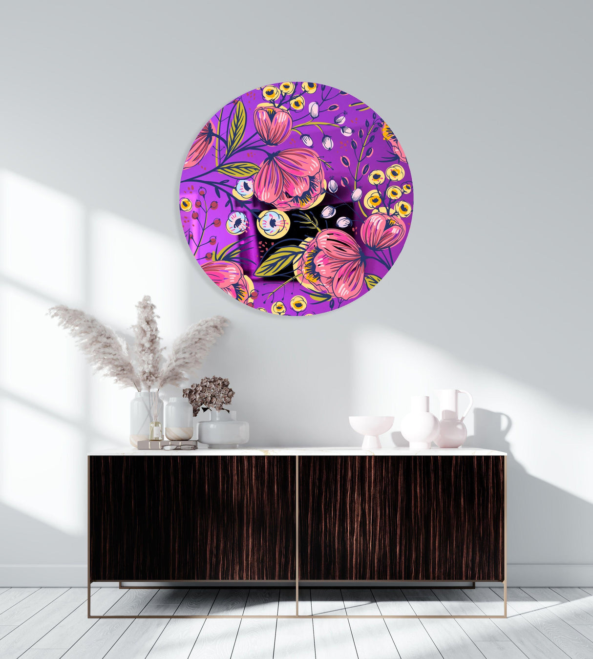Pink Poppy Flowers Mirrored Acrylic Circles Contemporary Home DǸcor Printed acrylic 