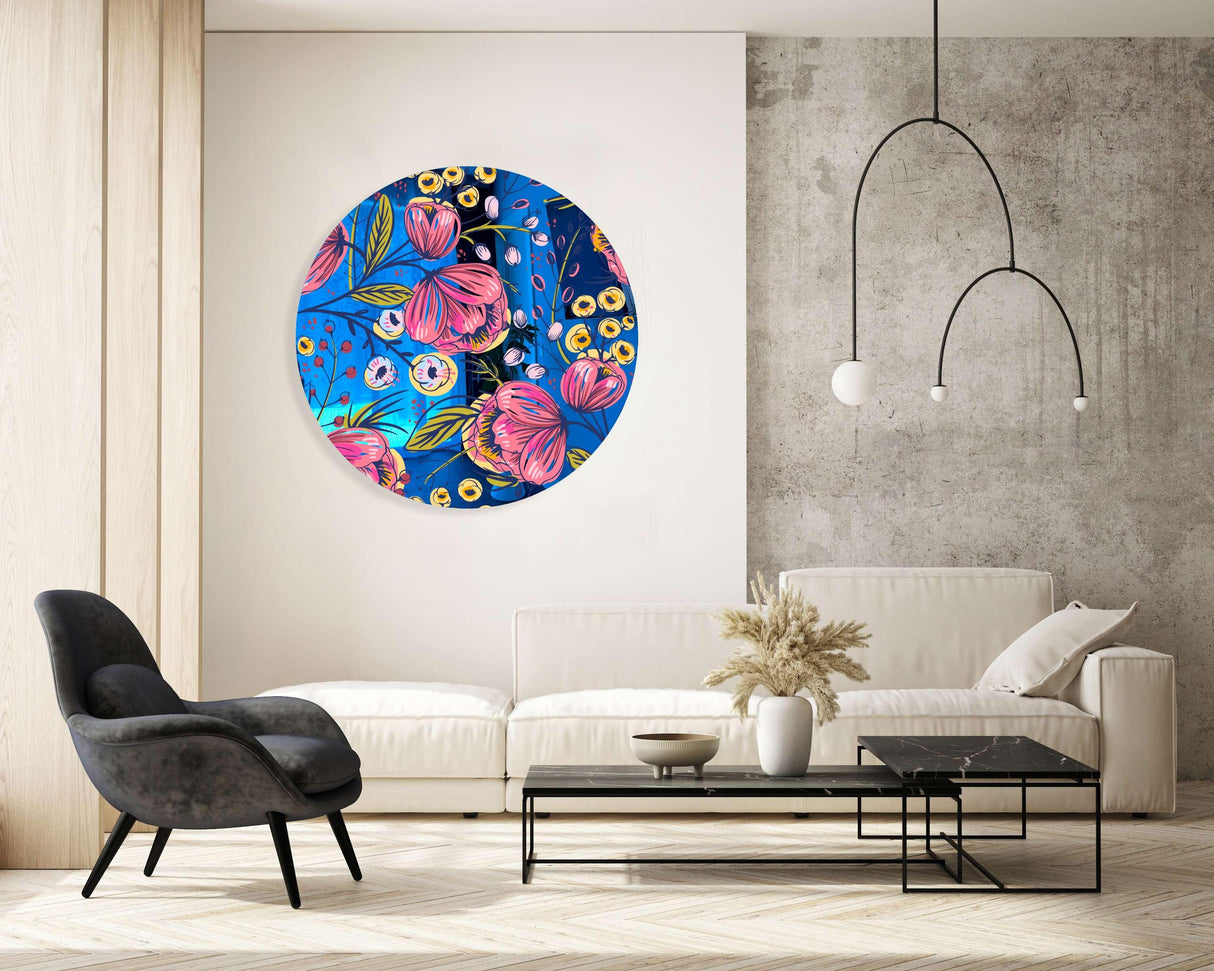 Pink Poppy Flowers Mirrored Acrylic Circles Contemporary Home DǸcor Printed acrylic 