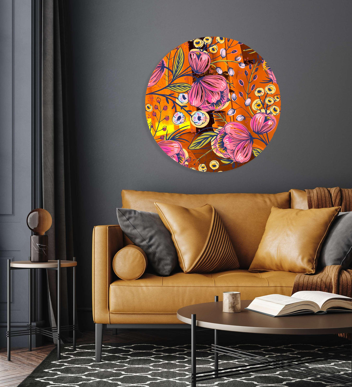Pink Poppy Flowers Mirrored Acrylic Circles Contemporary Home DǸcor Printed acrylic 