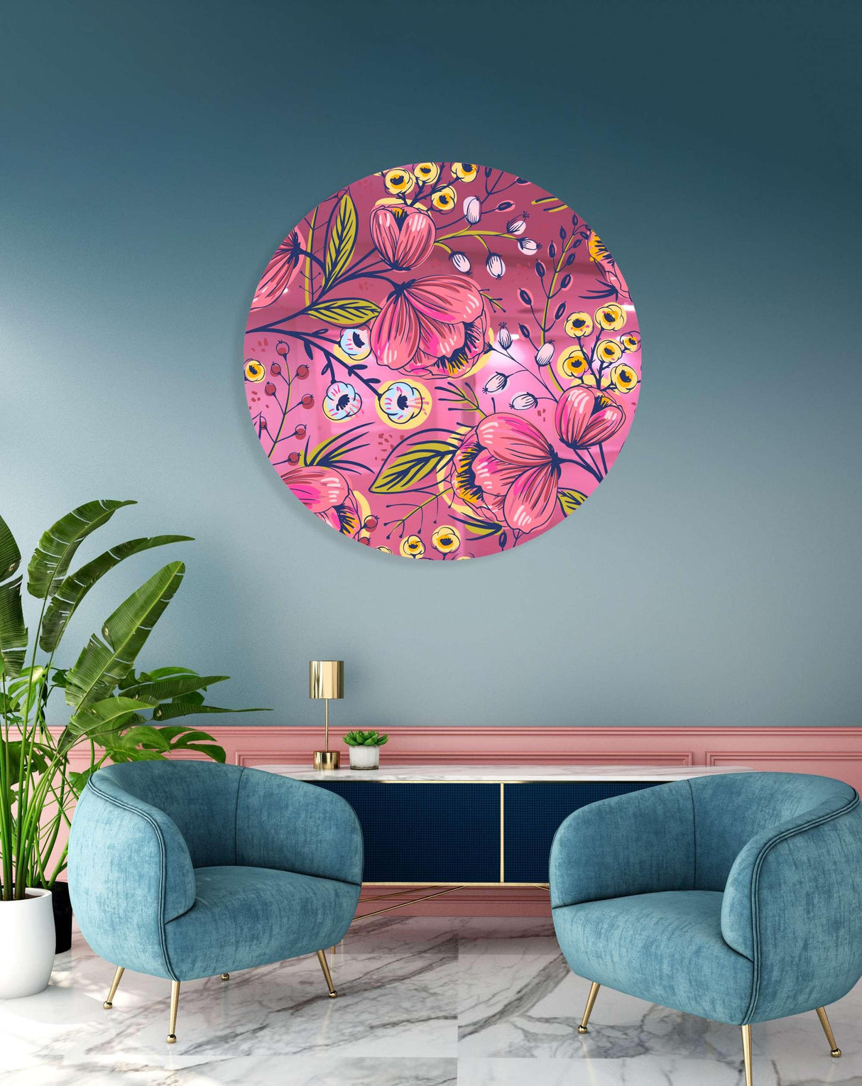 Pink Poppy Flowers Mirrored Acrylic Circles Contemporary Home DǸcor Printed acrylic 