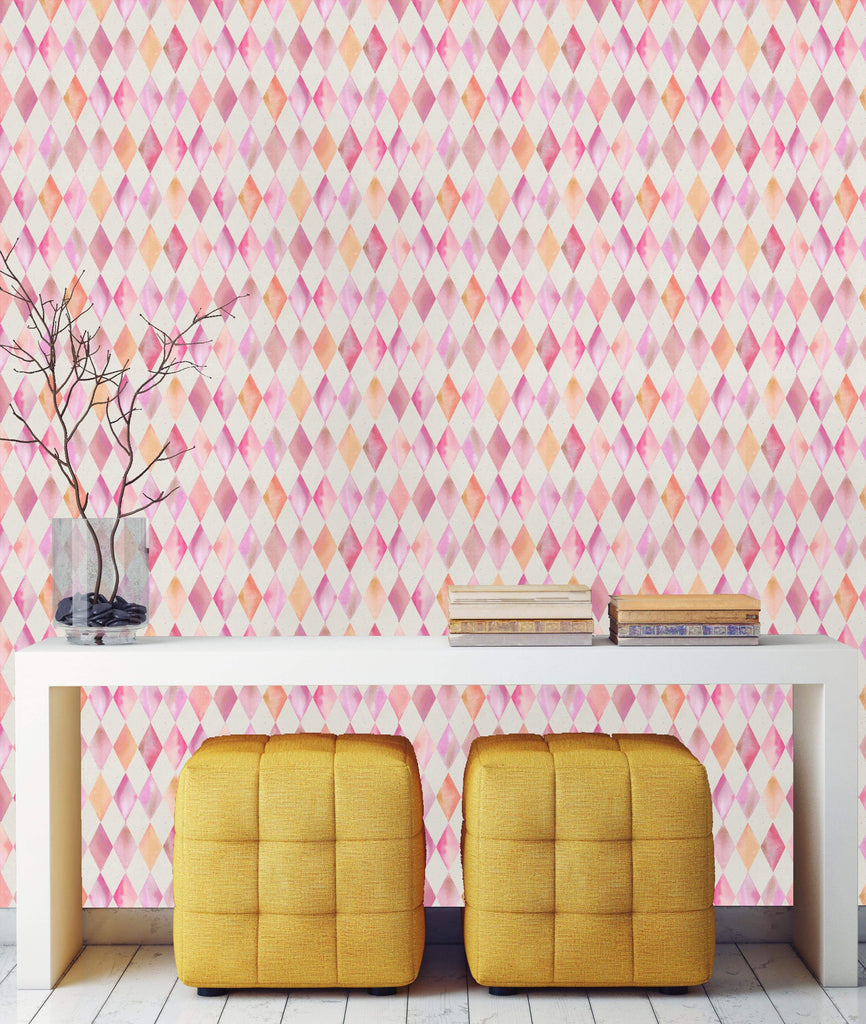 uniQstiQ Geometric Pink Watercolor Geometric Pattern Wallpaper Wallpaper