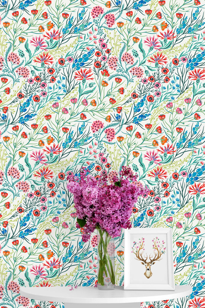 uniQstiQ Floral Poppy and Wild Flowers Wallpaper Wallpaper