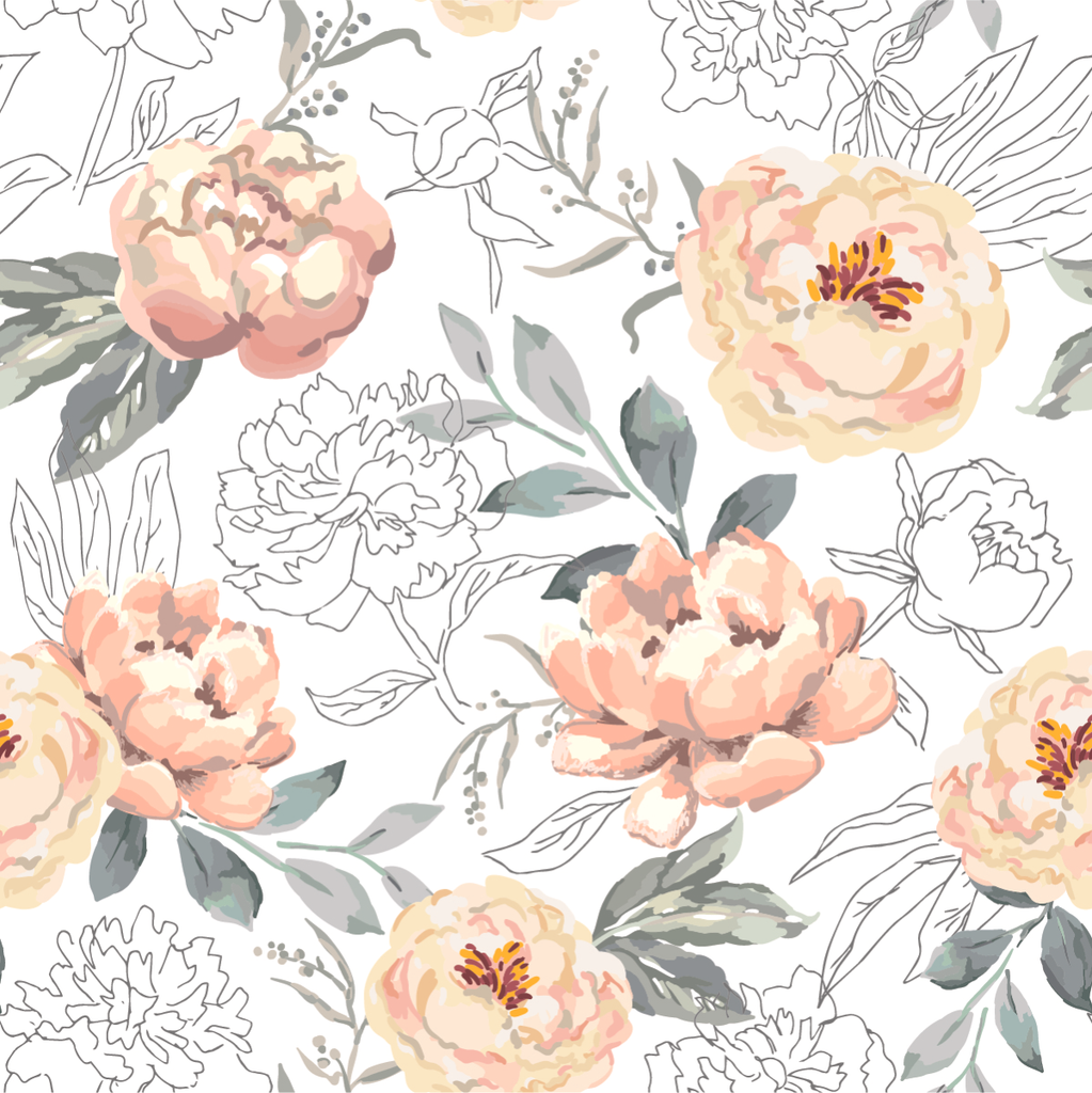 White Wallpaper with Beige Flowers uniQstiQ Murals