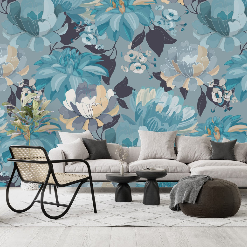 Blue Floral Wallpaper uniQstiQ Long Murals