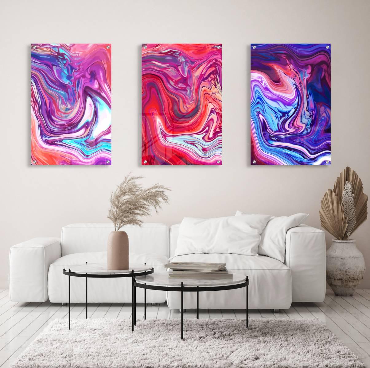 Purple and Pink  Decor Set of 3 Prints Modern Wall Art Modern Artwork Image 1