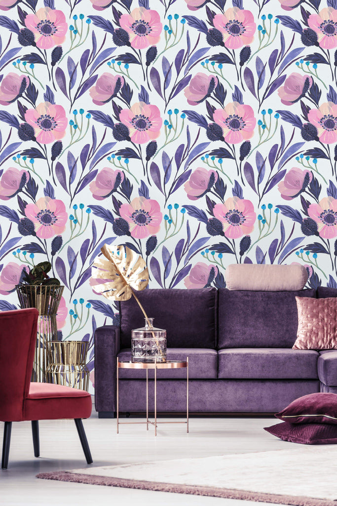 uniQstiQ Floral Purple Flowers Wallpaper Wallpaper