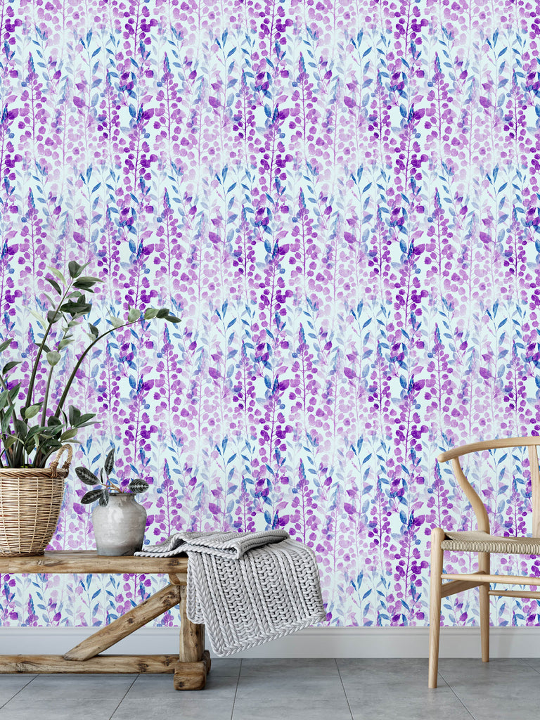 uniQstiQ Botanical Purple Herbs and Flowers Wallpaper Wallpaper