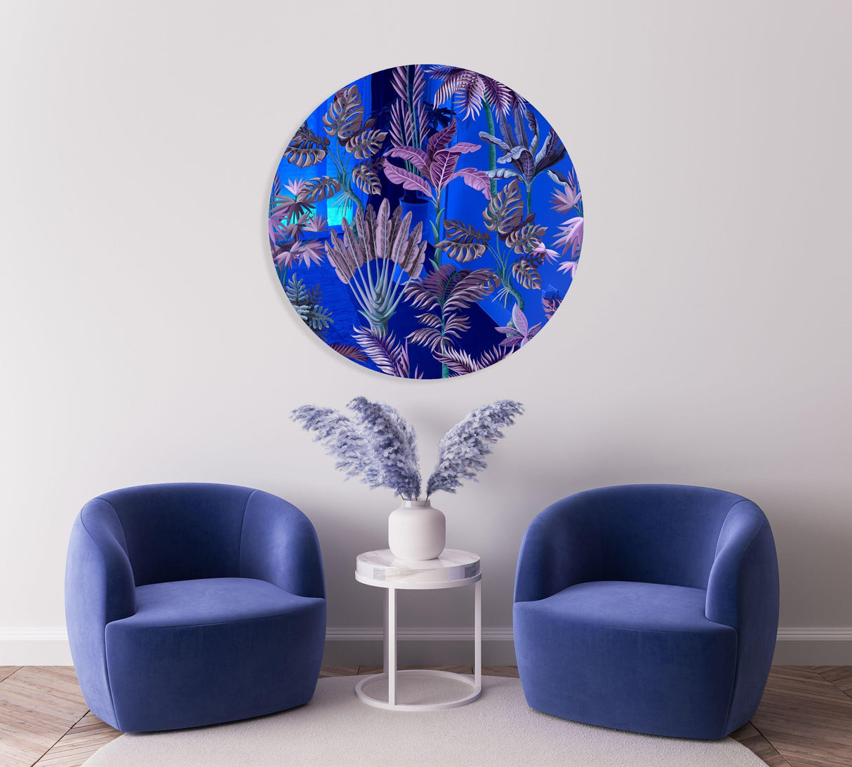 Purple Palm Leaves Mirrored Acrylic Circles Contemporary Home DǸcor Printed acrylic 