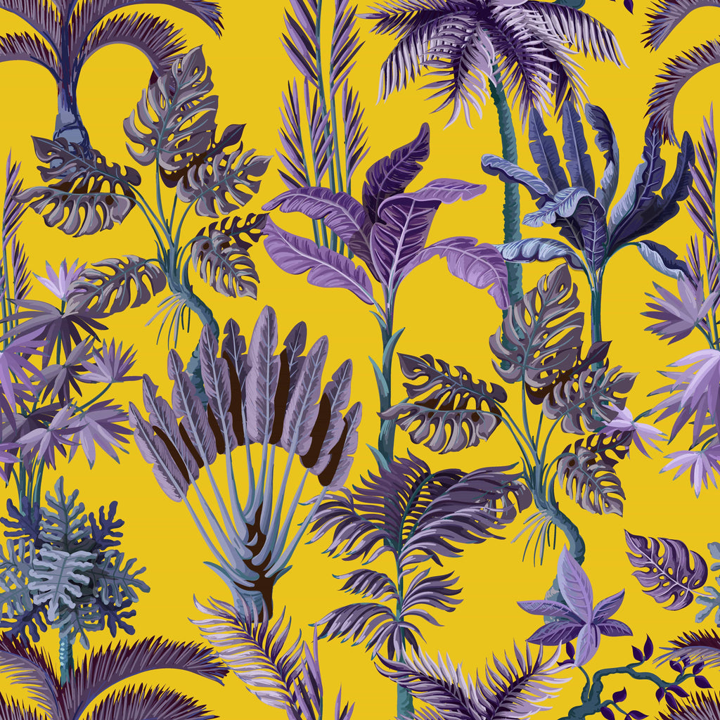uniQstiQ Tropical Purple Palm Leaves Wallpaper Wallpaper