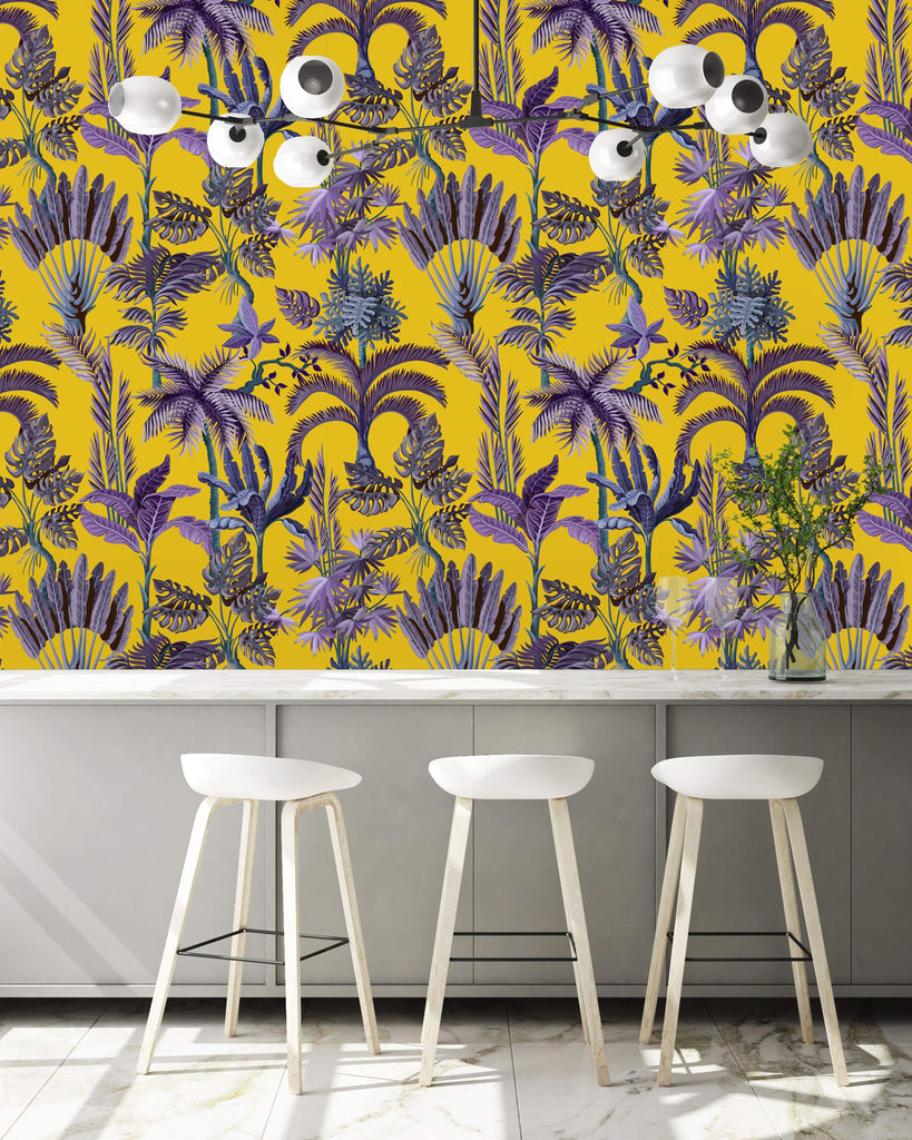 uniQstiQ Tropical Purple Palm Leaves Wallpaper Wallpaper