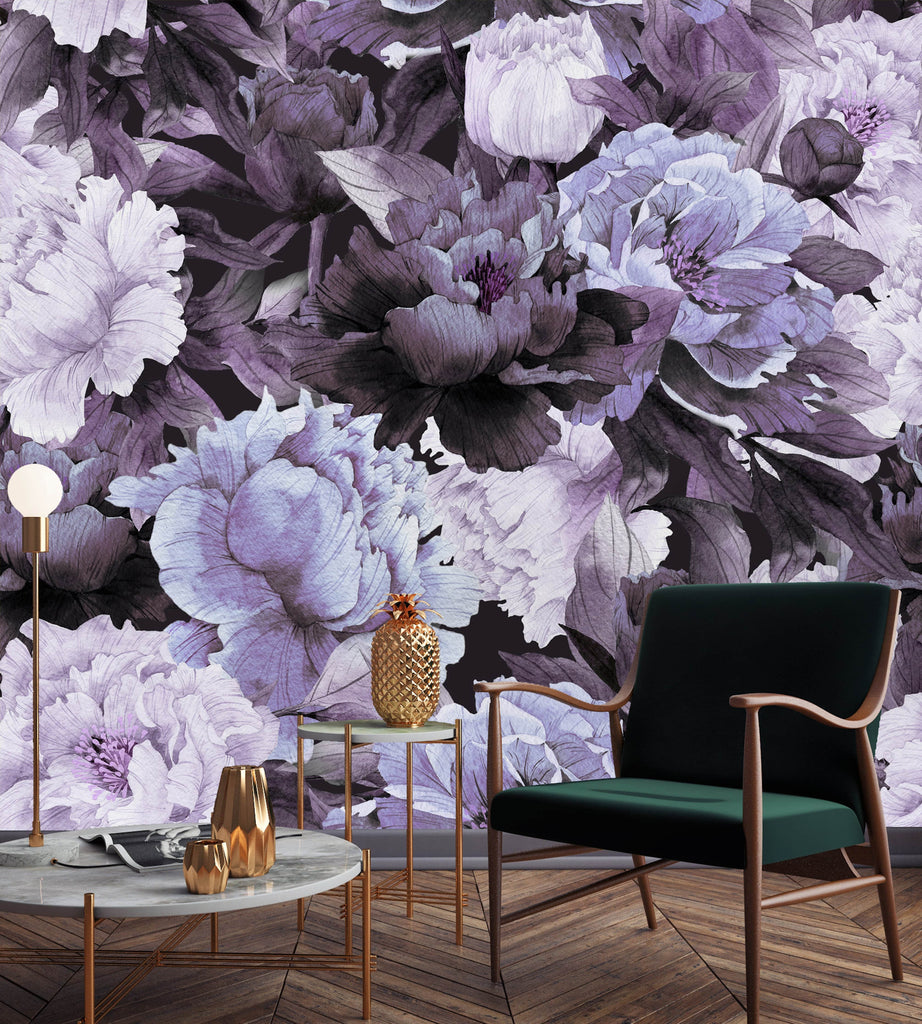 uniQstiQ Murals Purple Peony Flowers Wallpaper Mural Wallpaper