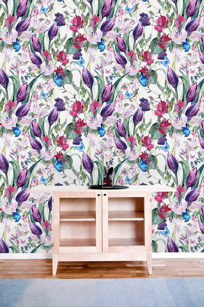 uniQstiQ Floral Purple Tulips Wallpaper Wallpaper