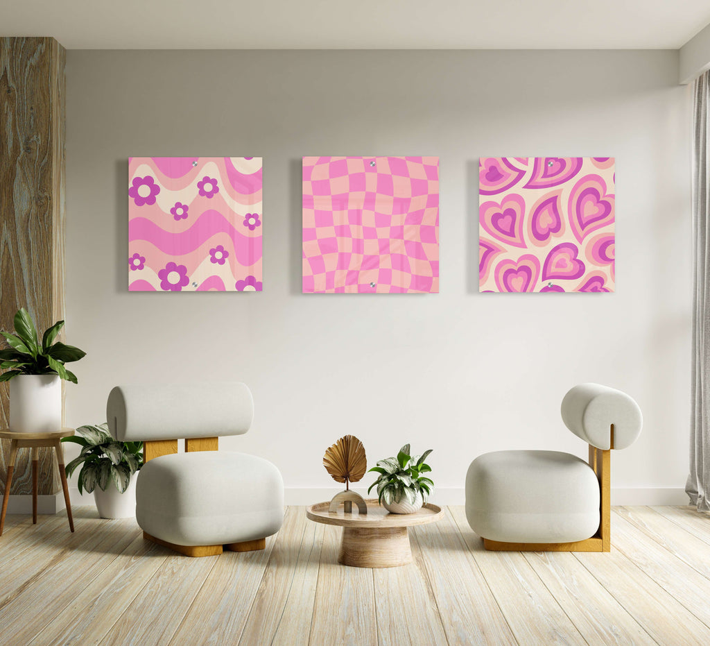 Pink Design Set of 3 Acrylic Art Prints Wall Art