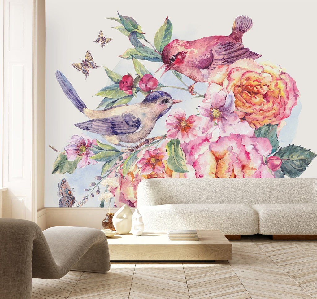 Birds and Peonies Wallpaper  uniQstiQ Murals