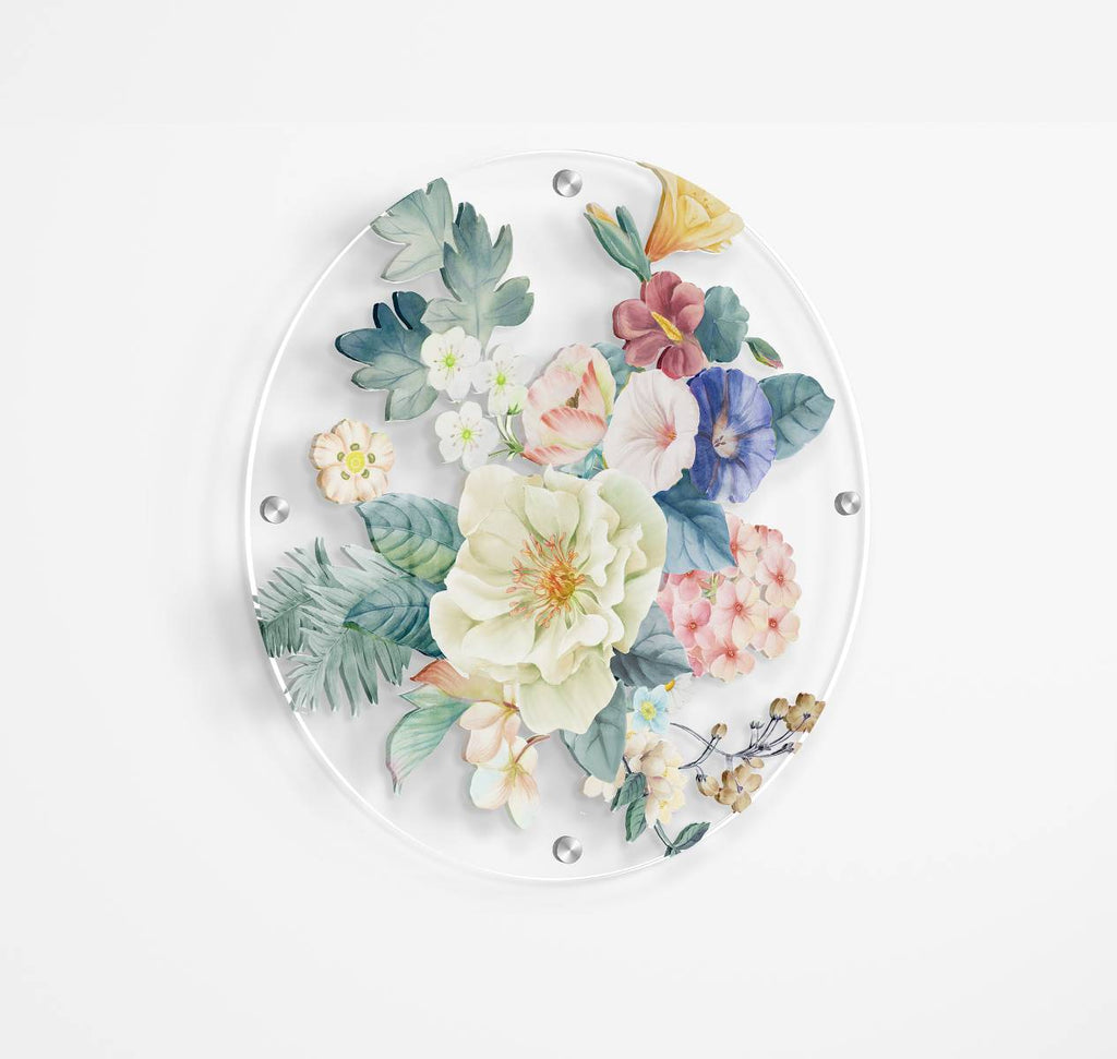 Light Flowers Pattern Printed Transparent Acrylic Circle