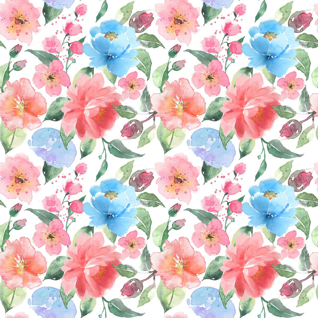 Pink and Blue Flowers Wallpaper uniQstiQ Murals