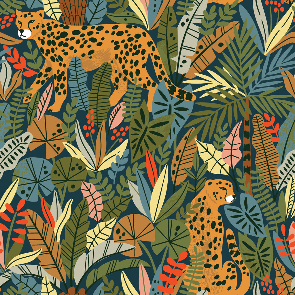 Leopard Between Multicolored Leaves Wallpaper