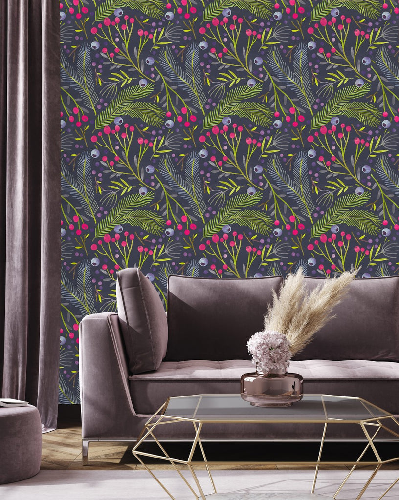 Dark Wallpaper with Berries uniQstiQ Botanical