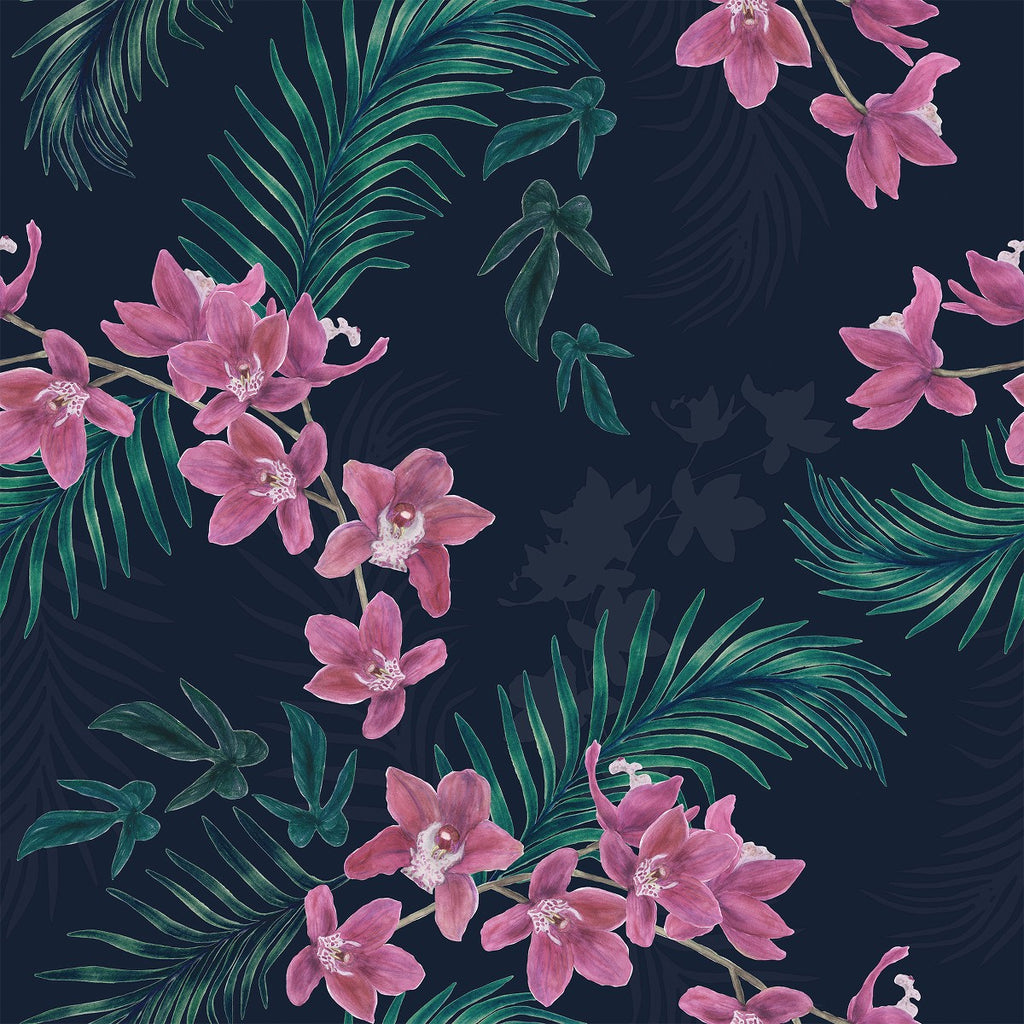 Dark Wallpaper with Little Pink Flowers uniQstiQ Floral